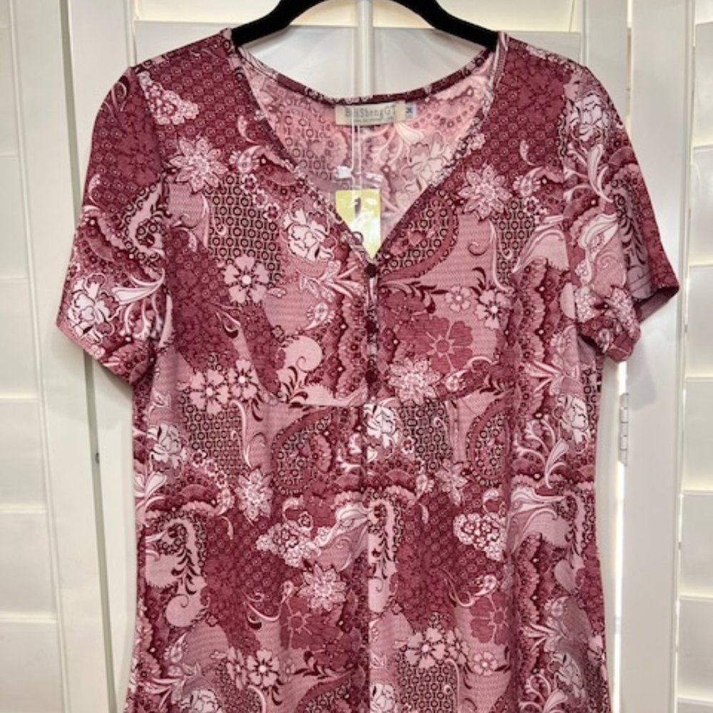 Women's V Neck Pleated Flared Tunic Top